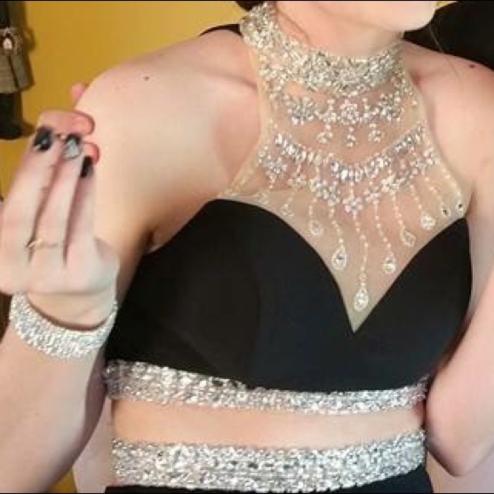 Black and silver two piece long dress